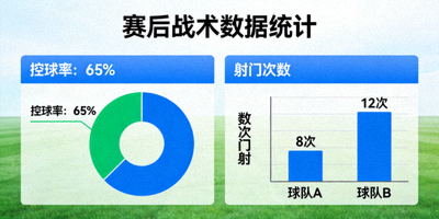 赛后战术数据统计图，包含控球率和射门数据可视化